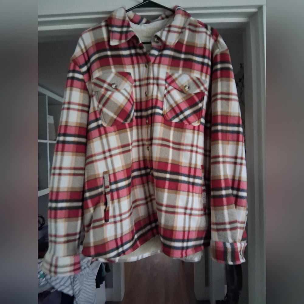 Sage Plaid Jacket Sherpa Interior- Red And Cream XL